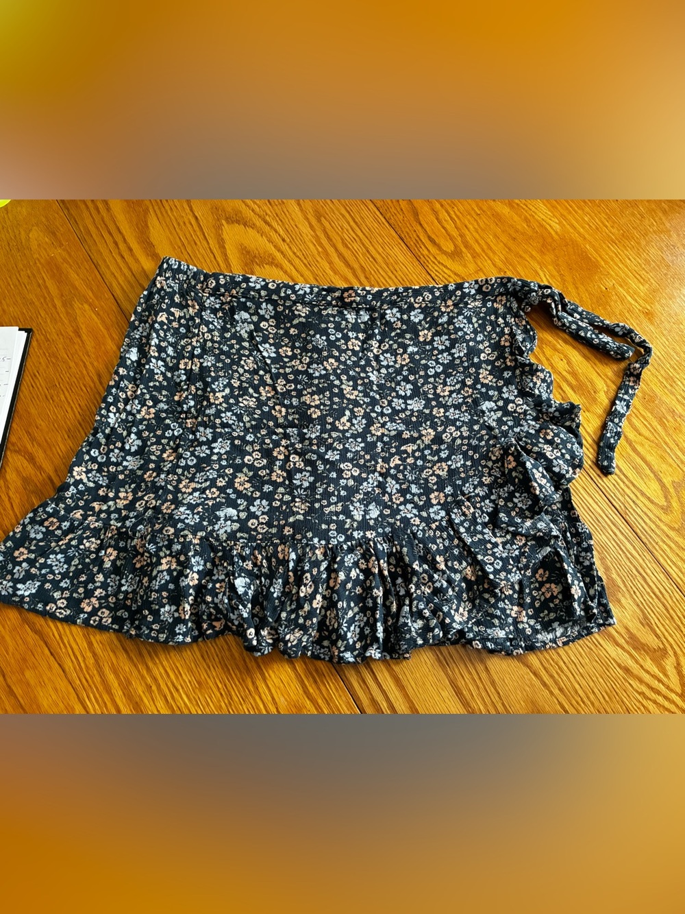 Hippie Rose Junior’s Black Floral Ruffle Hem  Wrap Skirt L